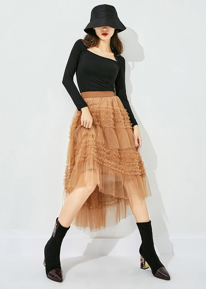 Casual Yellow Low High Design Patchwork Patchwork en tulle jupes Summer