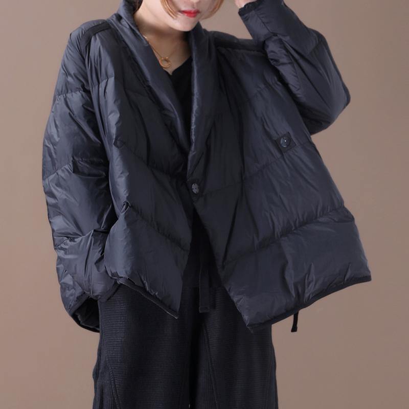 Casual oversize down jacket Winter overcoat black stand collar thick duck down coat - SooLinen