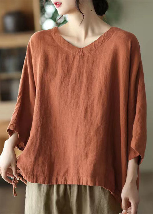 Casual Green O-Neck Embroideried Linen Top Long Sleeve