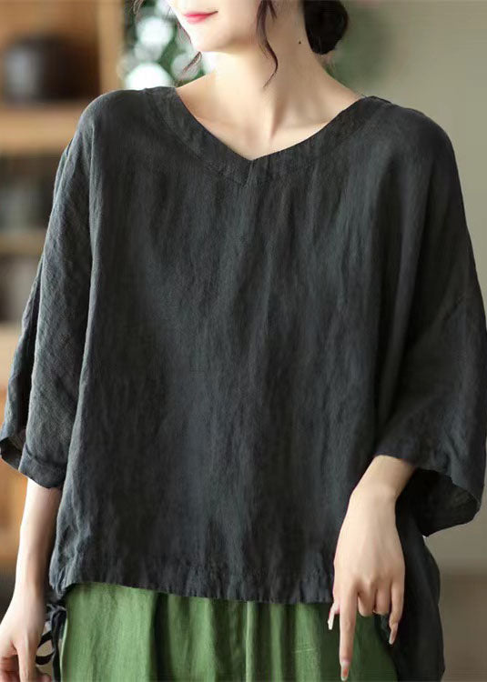 Casual Green O-Neck Embroideried Linen Top Long Sleeve