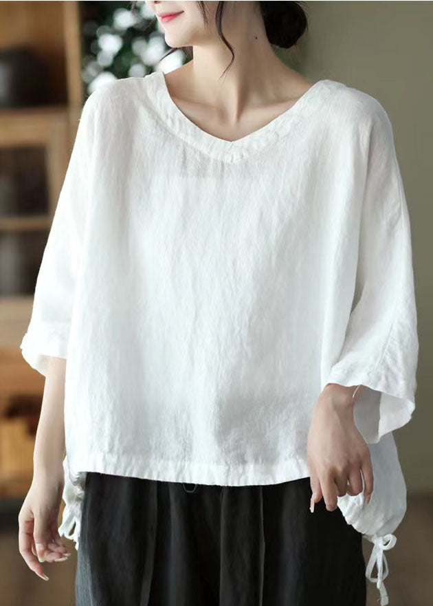 Casual Green O-Neck Embroideried Linen Top Long Sleeve