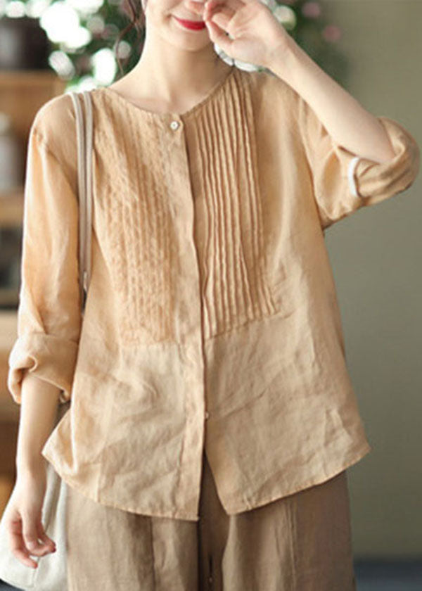 Champagne Color Linn Shirt Tops Bouton ridé à manches longues