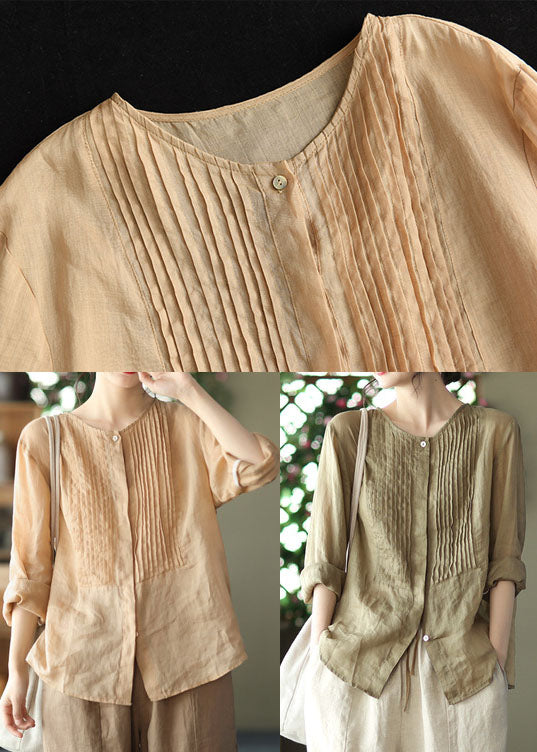 Champagne Color Linn Shirt Tops Bouton ridé à manches longues