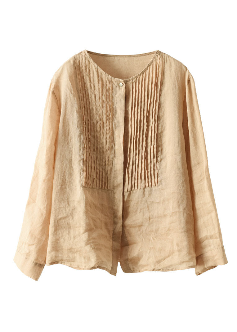 Champagne Color Linn Shirt Tops Bouton ridé à manches longues