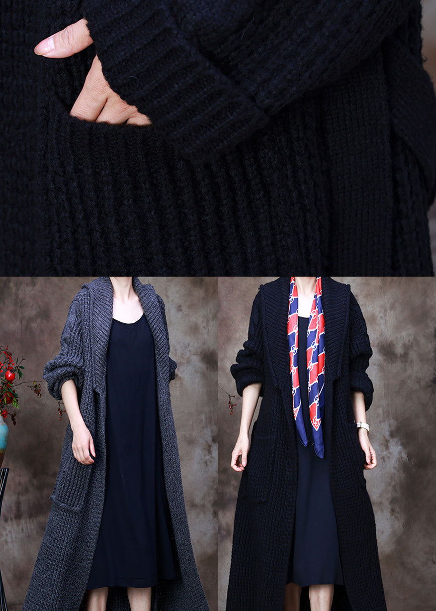 Chic Black Peterpan Collar Tie Take Woolen Cardigans hiver