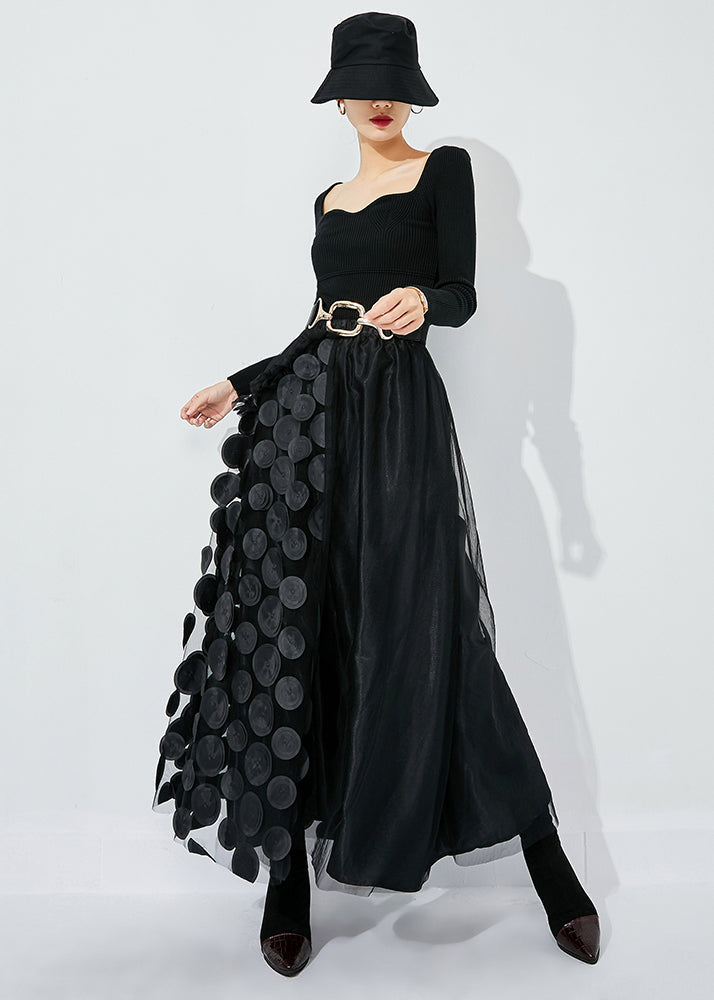 Chic vert-noir Dot Ruffled Patchwork Dot tulle A LINE JOURTS SUMBRE