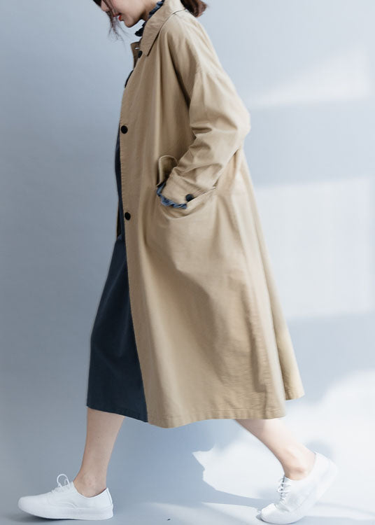 Chic Blue Peter Pan Collar Button Trench Coats Cotton Spring