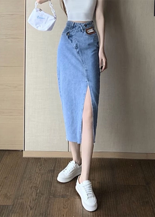 Chic Blue Side Open Asymétrical Patchwork Denim Maxi jupes Summer