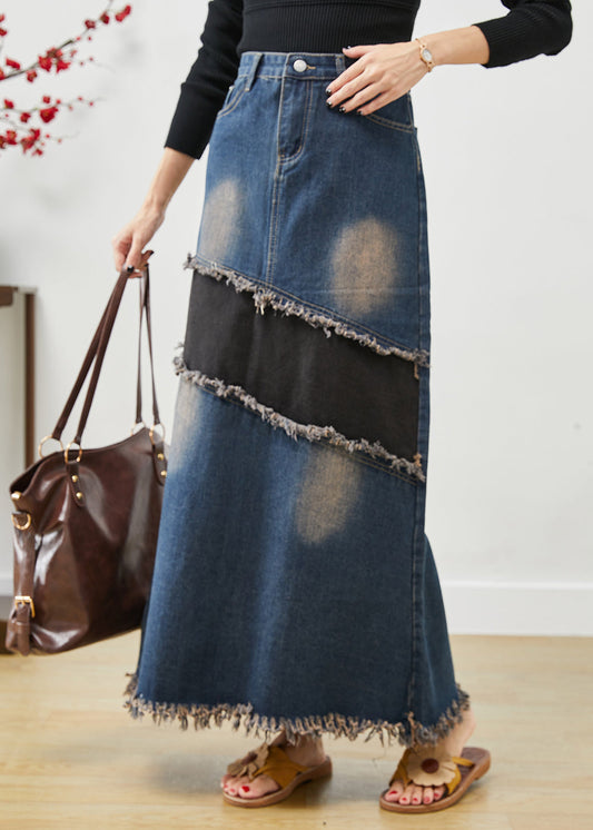 Chic Blue Patchwork Denim jupe chute