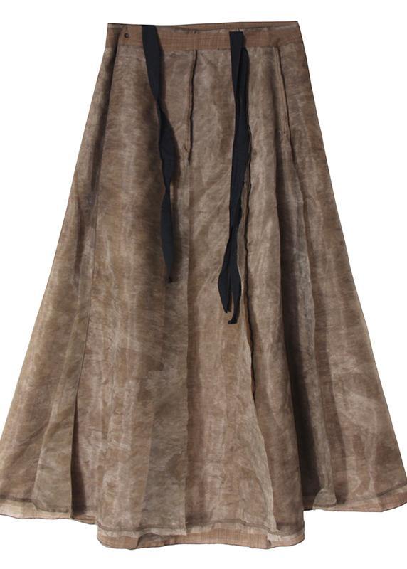 Chic Brown tulle High Waist zippered Skirt - SooLinen