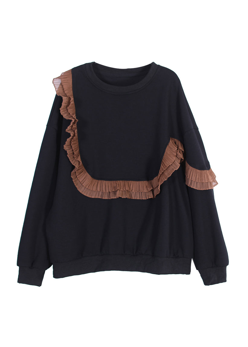 Chic Coffee O Neck Patchwork Patchwork Coton Sweatshirts Fall