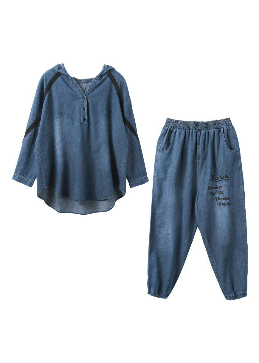 Haut à capuche brodé et pantalon chic de Denim Bleu et pantalon