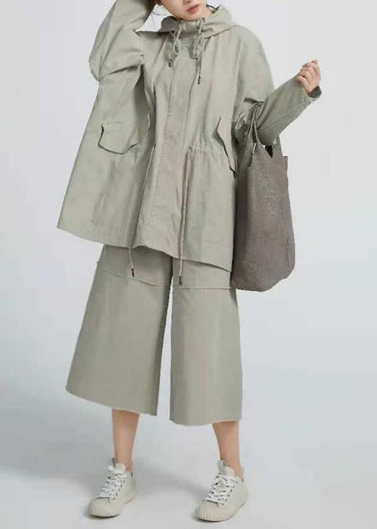 Chic Drawstring Top Quality Spring Short Coat Khaki Green Coat - SooLinen