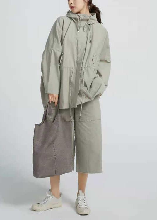 Chic Drawstring Top Quality Spring Short Coat Khaki Green Coat - SooLinen