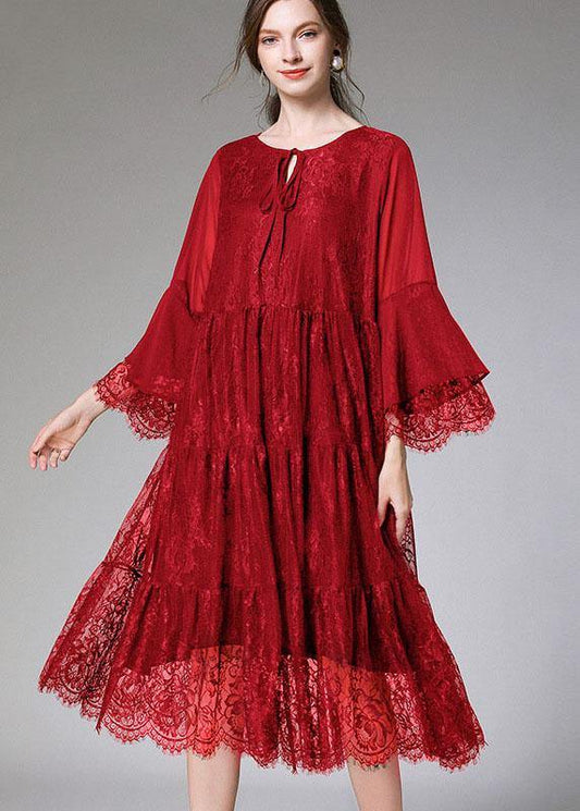 Chic Mulberry Fashion Flare Sleeve Fall Lace Sundress - SooLinen