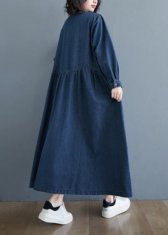 Chic O Neck Cinched Spring Tunic Wardrobes Denim Blue Art Dresses - SooLinen