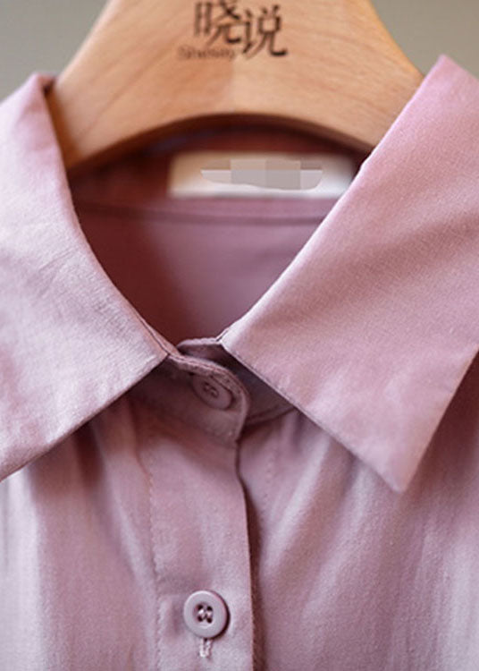 Chic Pink PeterPan Collar Button Pockets Fall Shirt Long sleeve