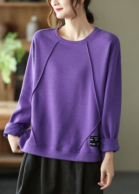 Chic Purple O-Leck Patchwork Treat Fall Fall Pullover Street Wear