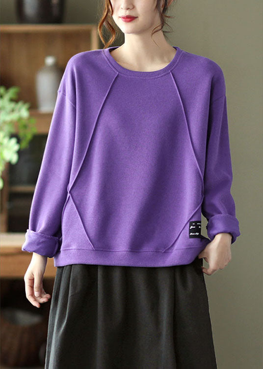 Chic Purple O-Leck Patchwork Treat Fall Fall Pullover Street Wear