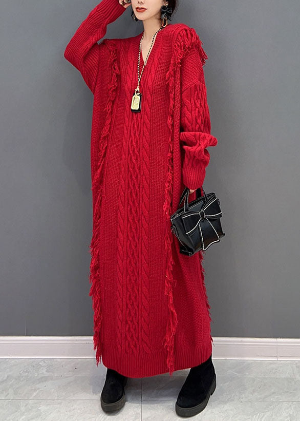 Chic Red V cou riflent longue robe en tricot hiver