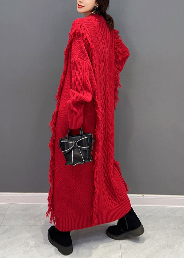 Chic Red V cou riflent longue robe en tricot hiver