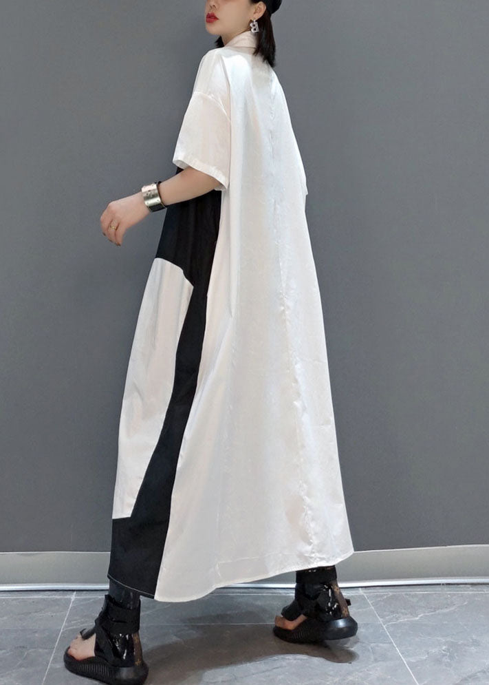 Chic White Peter Pan Collar Print Party Long Robe Spring