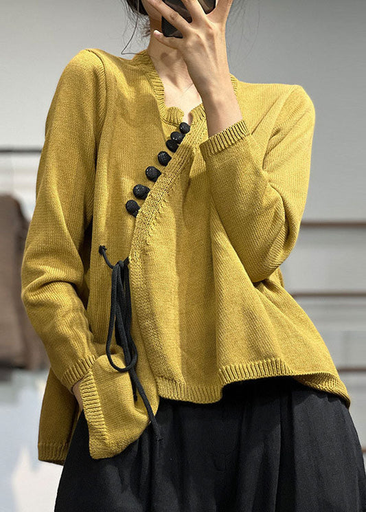 Chic jaune asymétrique design en lacet en tricot tricot