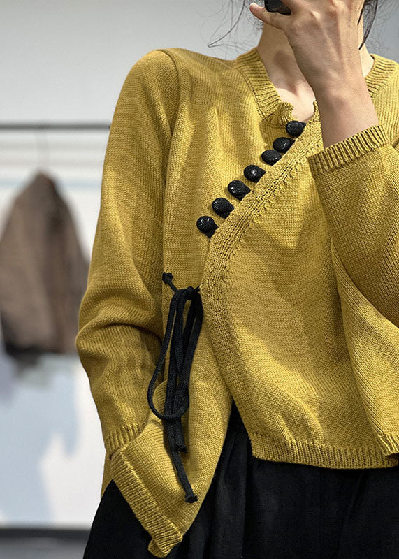 Chic jaune asymétrique design en lacet en tricot tricot