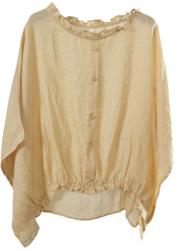 Chic Yellow Ruffled Button Fall Half Sleeve Top - SooLinen