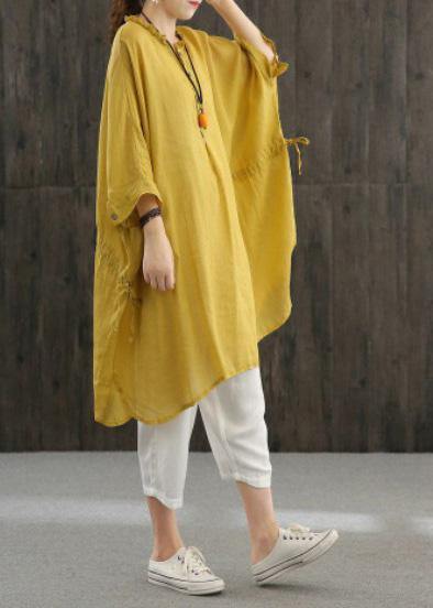 Chic Yellow Shirts O Neck Cinched Top - SooLinen