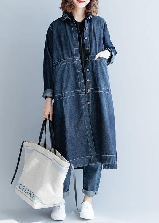 Chic side open Fine coats women denim blue loose jackets fall - SooLinen