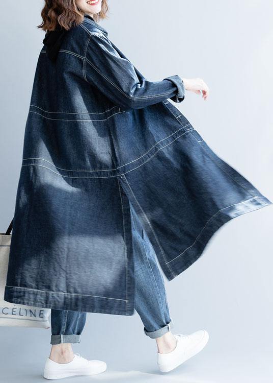 Chic side open Fine coats women denim blue loose jackets fall - SooLinen