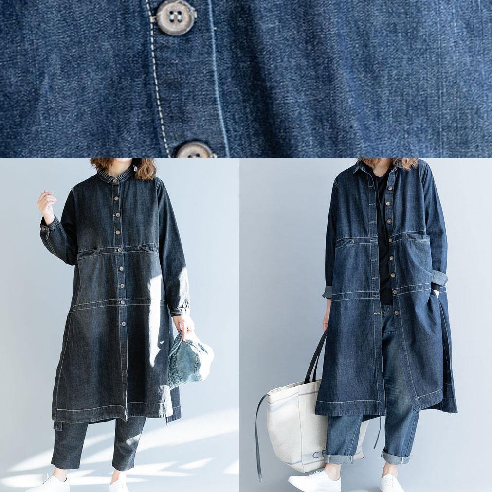 Chic side open Fine coats women denim blue loose jackets fall - SooLinen