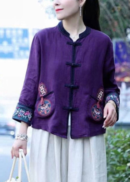 Bouton violet de style chinois Top à manches longues