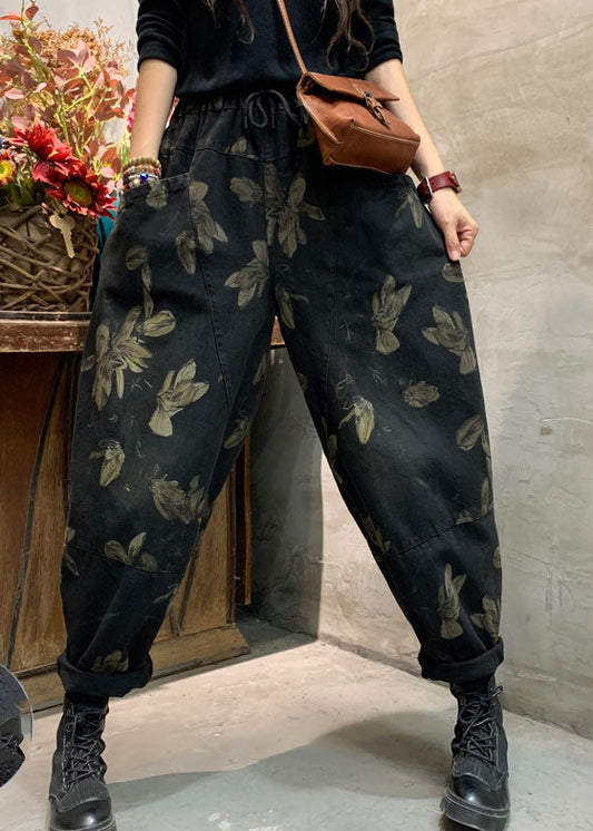 Pantalon de harem en denim à imprimé ci-couloir noir hiver