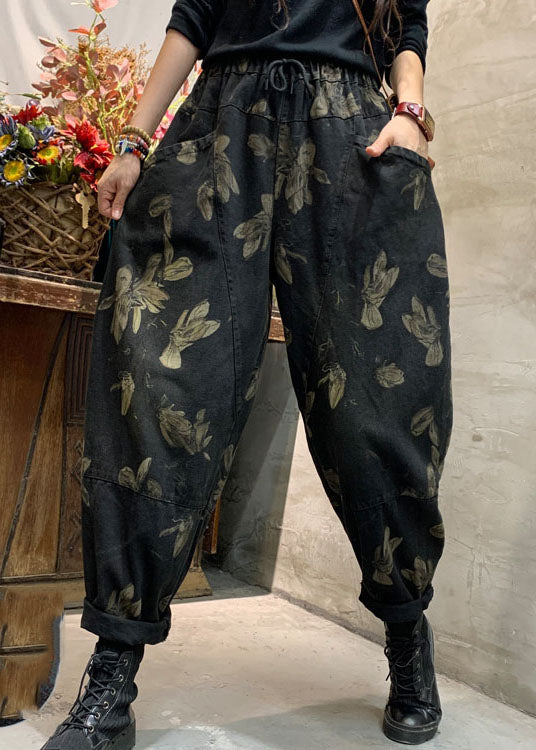 Pantalon de harem en denim à imprimé ci-couloir noir hiver