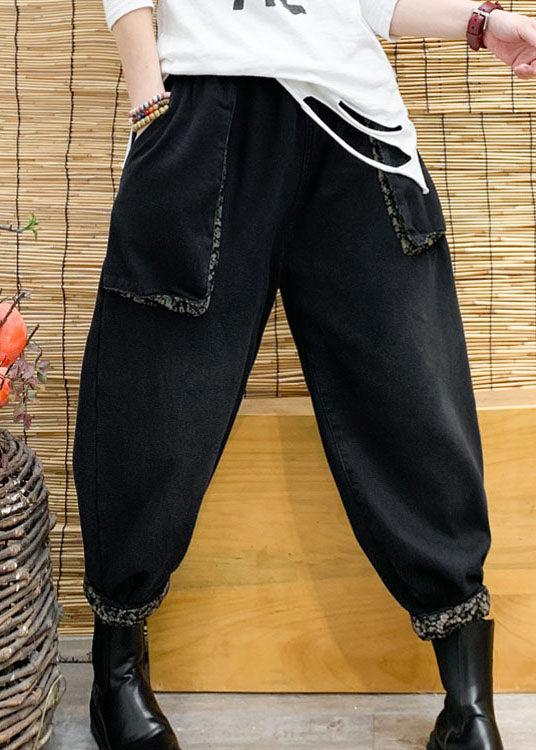 Poches noires chics pantalon en denim en vrac hiver