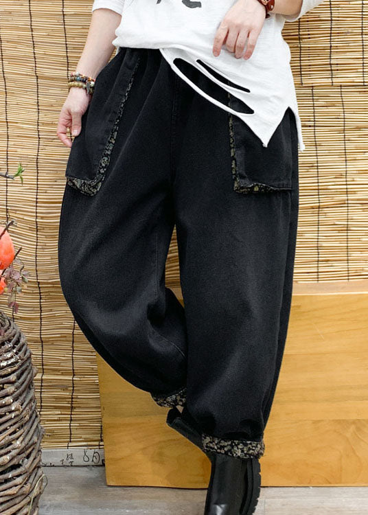 Poches noires chics pantalon en denim en vrac hiver