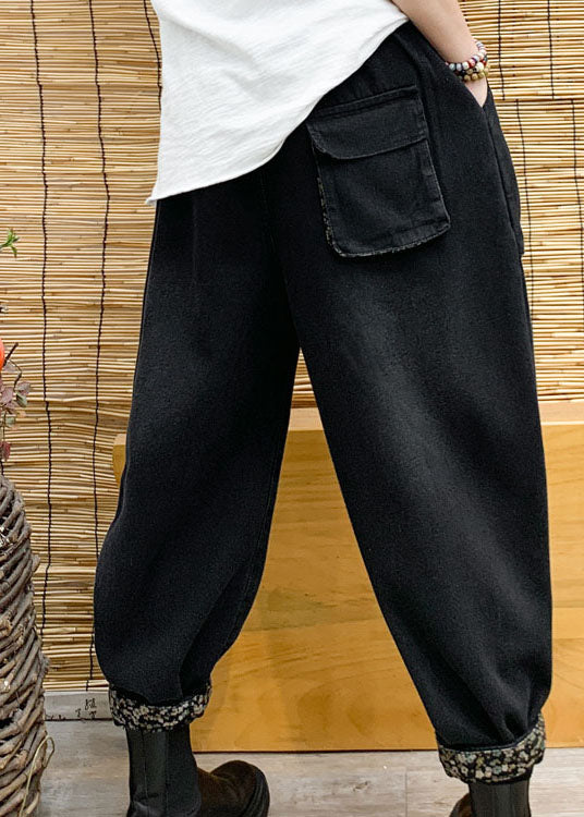 Poches noires chics pantalon en denim en vrac hiver