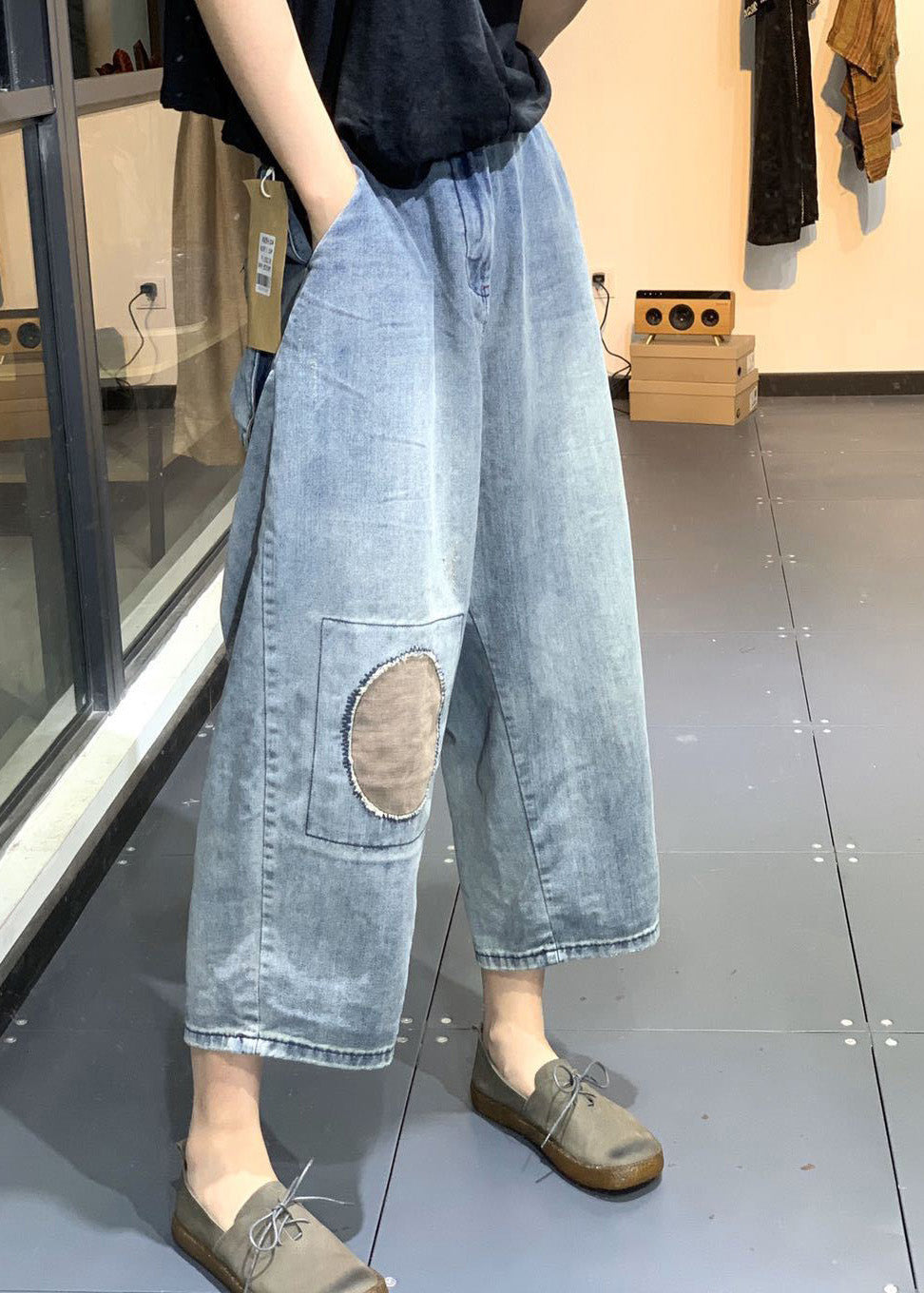 Pantalon de radoue de la taille haute taille de la taille en denim