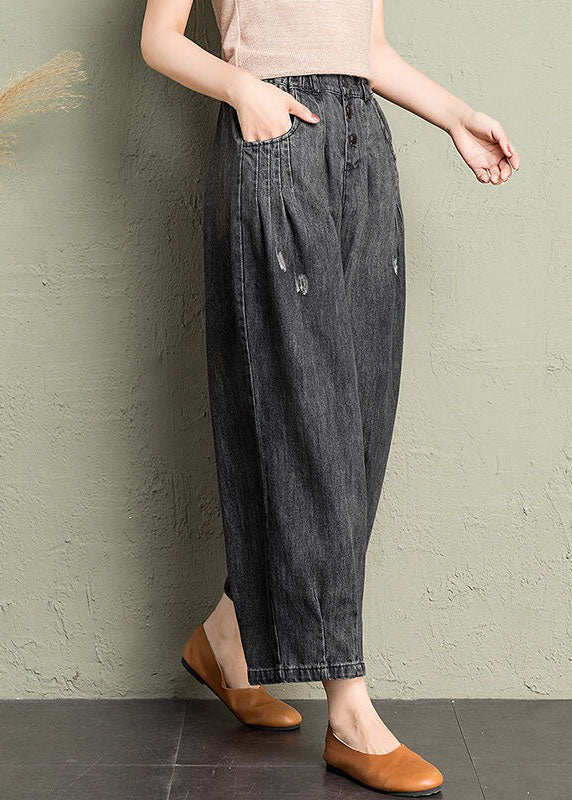 Classy Blue Pockets Loose Harem Fall Denim Pants