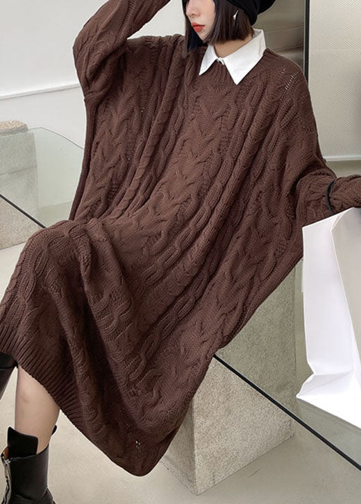 Robe pull d'automne décontractée Jacquard à col de café chic