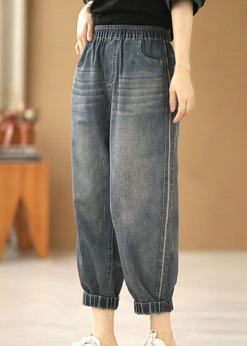 Poches de taille élastique bleu denim chics