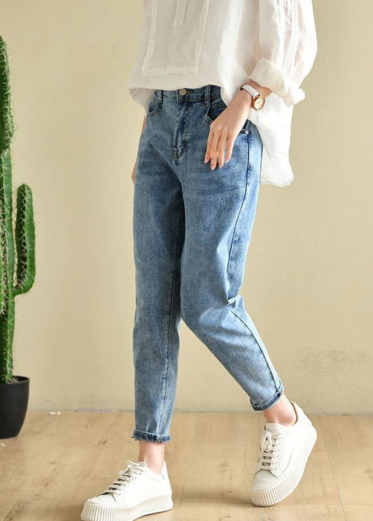 Classy Denim Blue Patchwor Cotton Pants - SooLinen