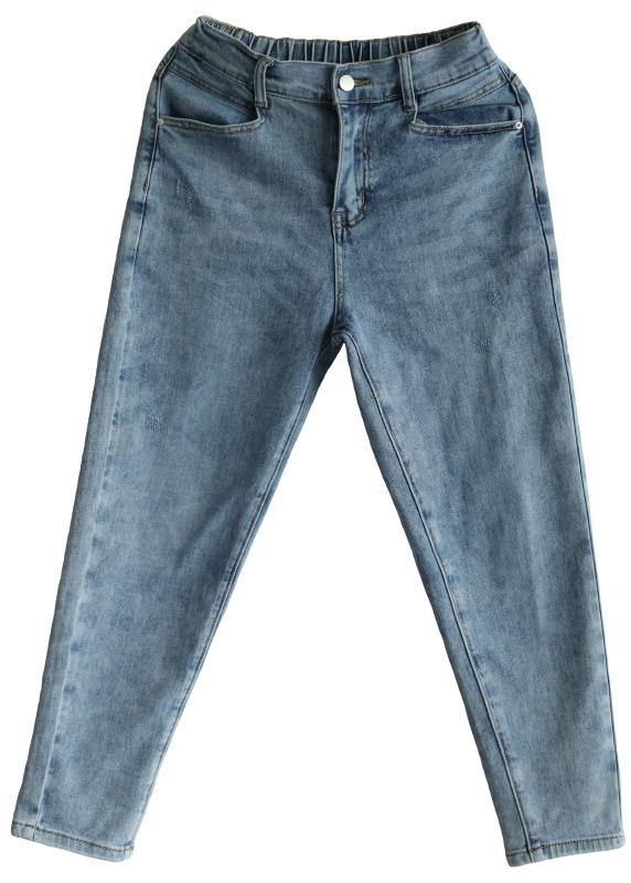 Classy Denim Blue Patchwor Cotton Pants - SooLinen