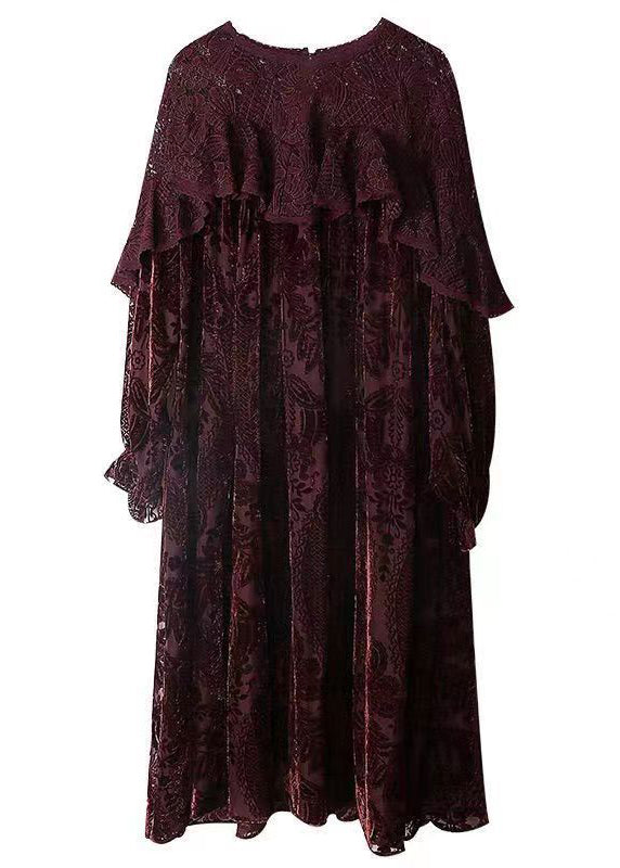 Classy Dern Red Lace Jacquard Patchwork Silk Velor Robes Fall