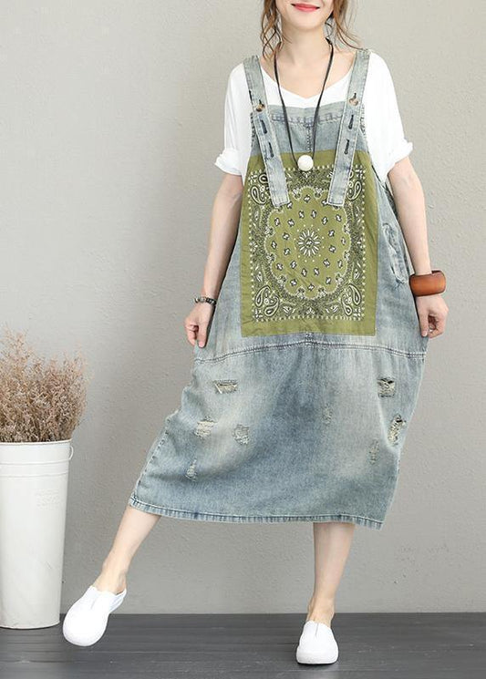 Classy Hole Spaghetti Strap Cotton tunic pattern Catwalk denim Dress - SooLinen