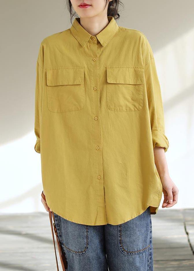 Classy Lapel Pockets Spring Top Silhouette Wardrobes Yellow Shirts - SooLinen