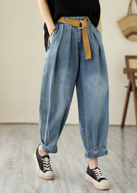 Pantalon de denim harem en denim Harem ridé au bleu clair élégant Summer