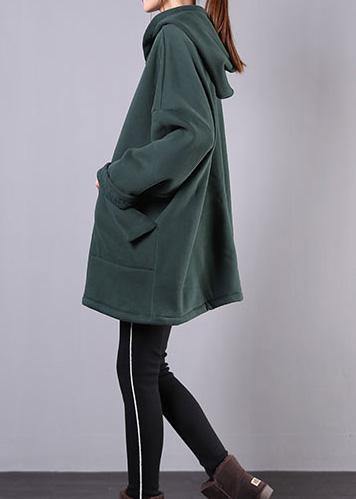 Classy hooded pockets cotton tunics for women Fabrics green blouse - SooLinen